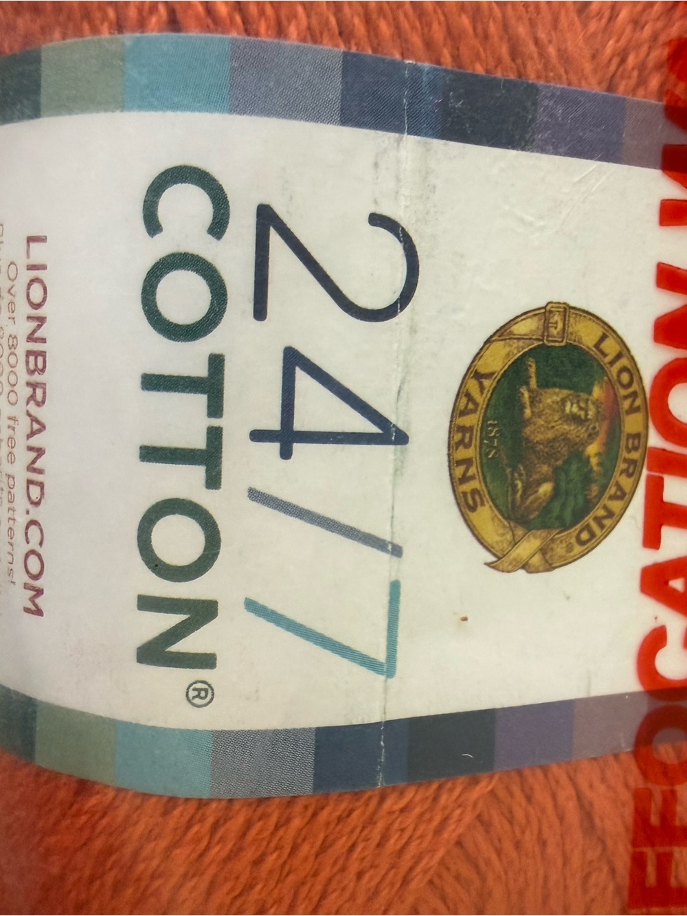 Lion Brand 24/7 Cotton Tangerine Orange Yarn - 3 Pack - Picture 2 of 5